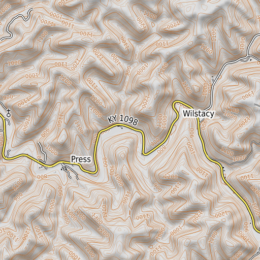 OpenTopoMap map of Poll Branch, KY
