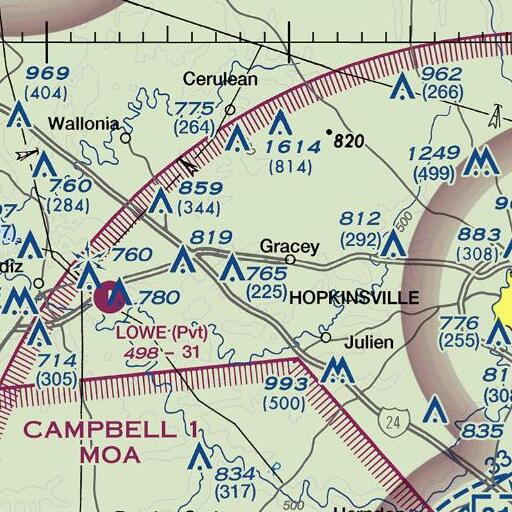 FAA VFR chart of Roach Cemetery, KY