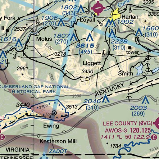 FAA VFR chart of Rockhouse Branch, KY