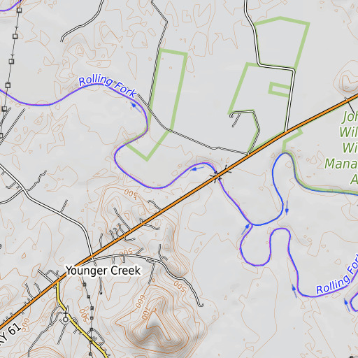 OpenTopoMap map of Rolling Fork Slough, KY