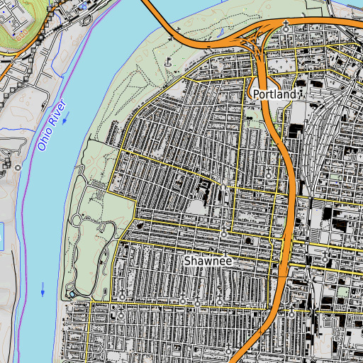 OpenTopoMap map of Shawnee School, KY