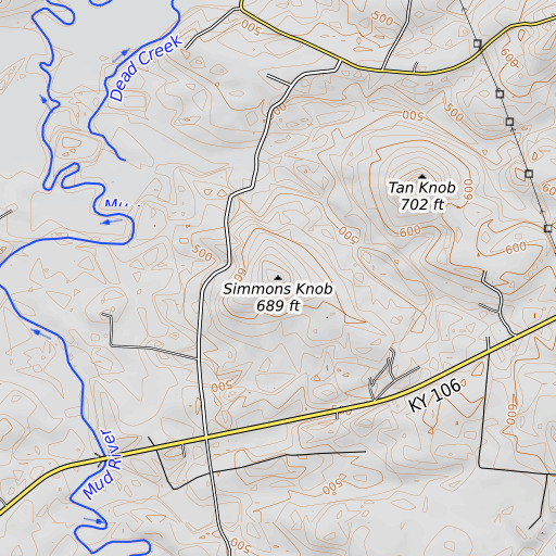 OpenTopoMap map of Simmons Knob, KY