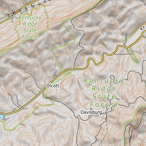 OpenTopoMap map of Simpson Branch, KY