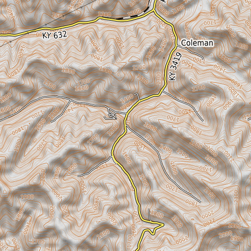OpenTopoMap map of Staggerweed Branch, KY
