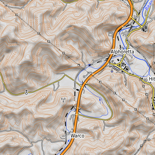 OpenTopoMap map of Stephens Branch, KY