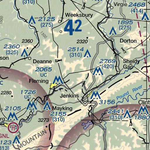 FAA VFR chart of Tom Biggs Branch, KY