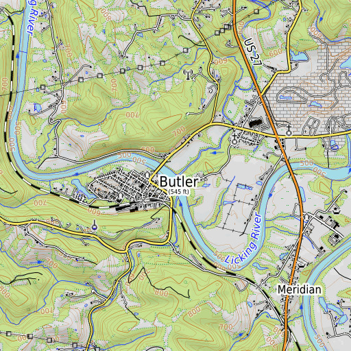 OpenTopoMap map of Willow Creek, KY