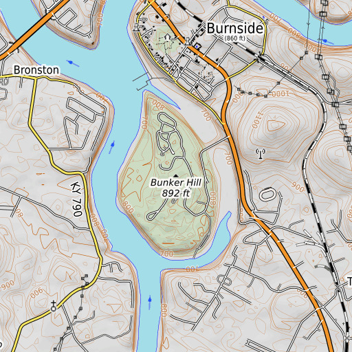 OpenTopoMap map of Bunker Hill, KY