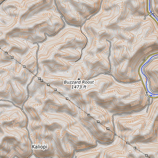 OpenTopoMap map of Buzzard Roost, KY