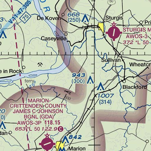FAA VFR chart of Cain Bluff, KY