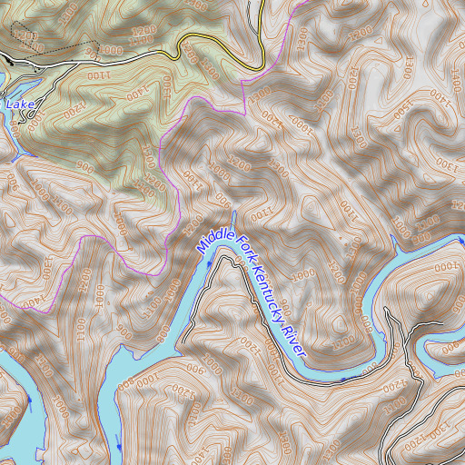 OpenTopoMap map of Camp Branch, KY