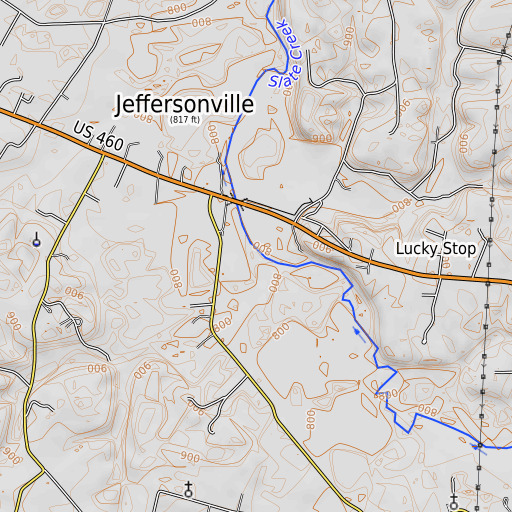 OpenTopoMap map of Camp Branch, KY