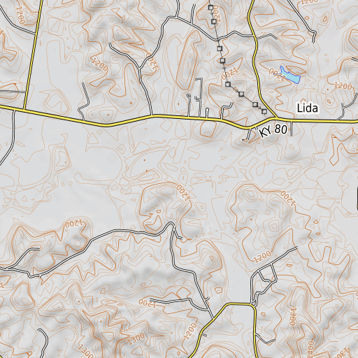 OpenTopoMap map of Cane Creek, KY