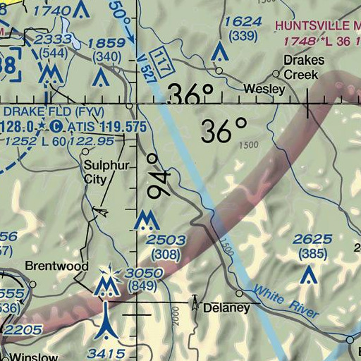 FAA VFR chart of Lick Branch, AR