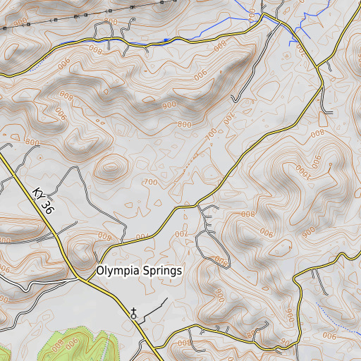 OpenTopoMap map of Chalybeate Branch, KY