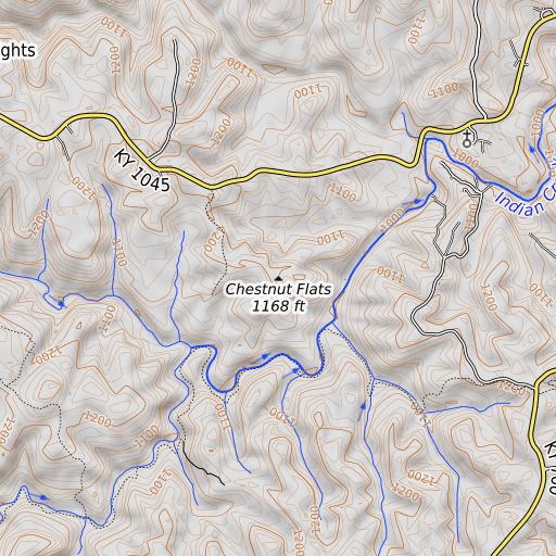 OpenTopoMap map of Chestnut Flats, KY
