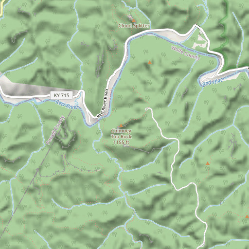OpenStreetMap map of Chimney Top Rock, KY