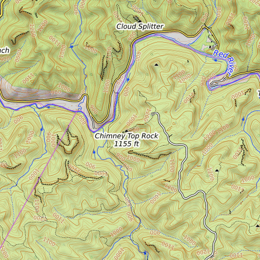 OpenTopoMap map of Chimney Top Rock, KY