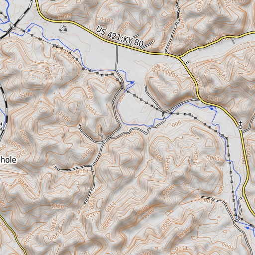 OpenTopoMap map of Chop Bottom Branch, KY