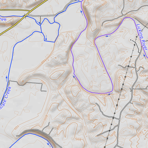 OpenTopoMap map of Claver Branch, KY
