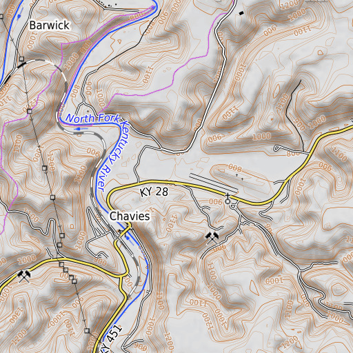 OpenTopoMap map of Combs Branch, KY