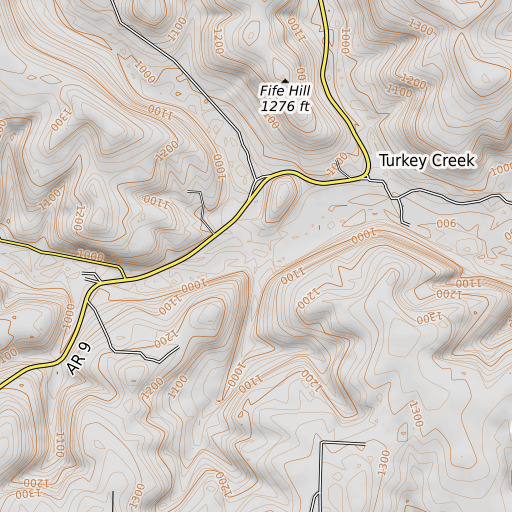 OpenTopoMap map of Lick Fork, AR