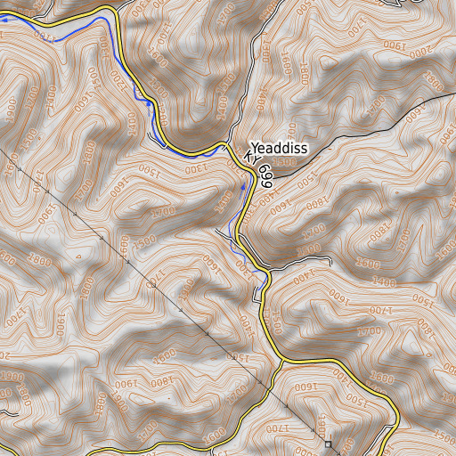 OpenTopoMap map of Cowhead Branch, KY