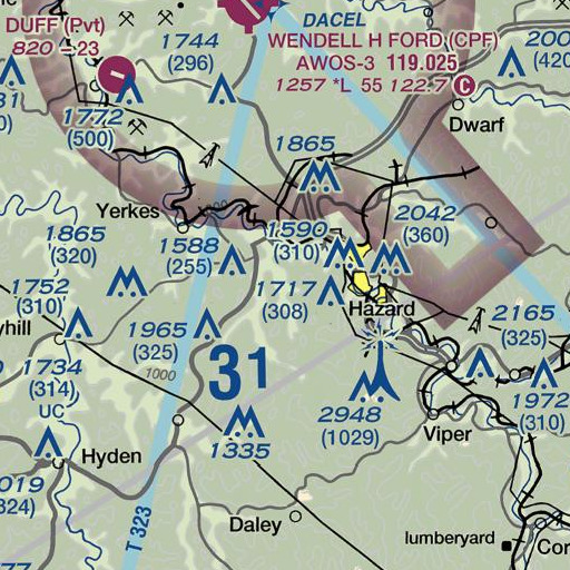 FAA VFR chart of Curly Fork, KY