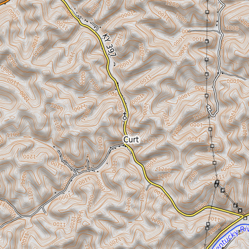 OpenTopoMap map of Curt P O, KY