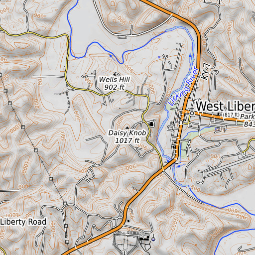OpenTopoMap map of Daisy Knob, KY