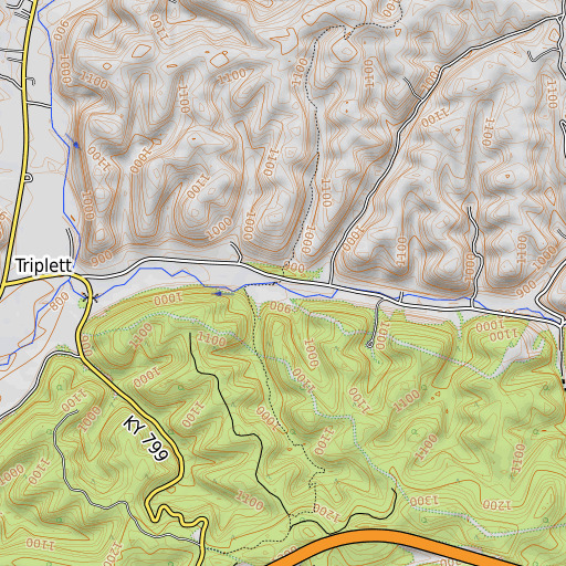 OpenTopoMap map of Deep Cut Branch, KY