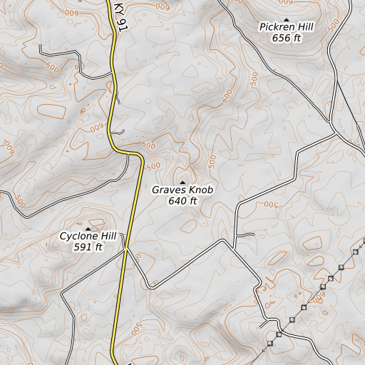 OpenTopoMap map of Graves Knob, KY