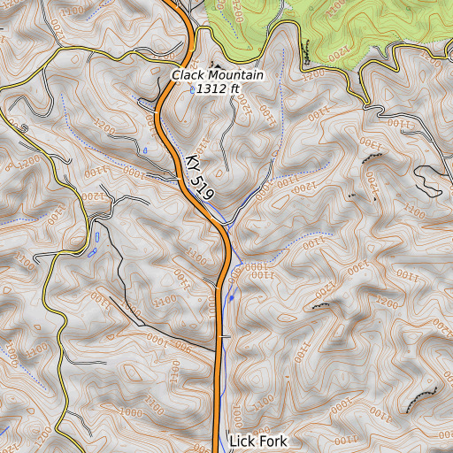 OpenTopoMap map of Hill Branch, KY