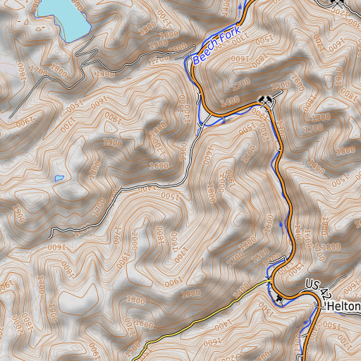 OpenTopoMap map of Lick Fork, KY