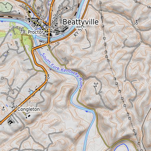 OpenTopoMap map of Long Branch, KY