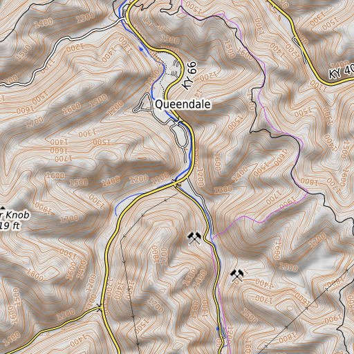 OpenTopoMap map of Phillips Fork, KY