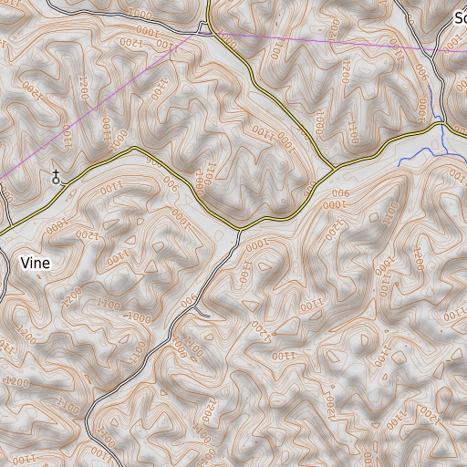 OpenTopoMap map of Pigeon Roost Branch, KY