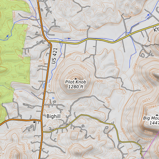 OpenTopoMap map of Pilot Knob, KY
