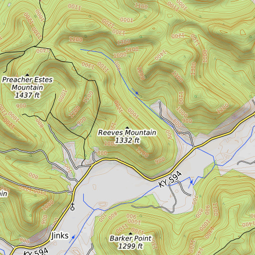 OpenTopoMap map of Reeves Mountain, KY