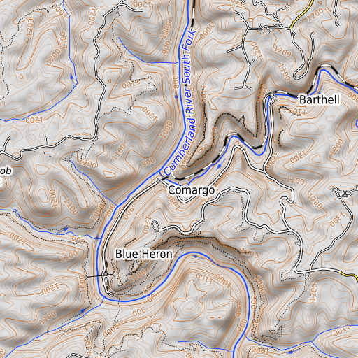 OpenTopoMap map of Roaring Paunch Creek, KY