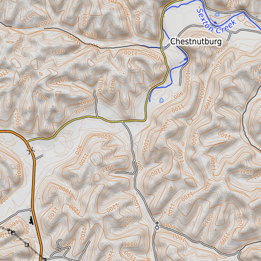 OpenTopoMap map of Sacker Creek, KY