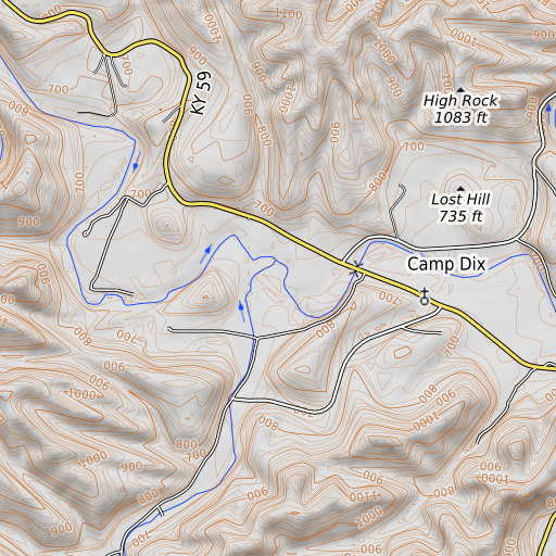 OpenTopoMap map of Straight Fork, KY