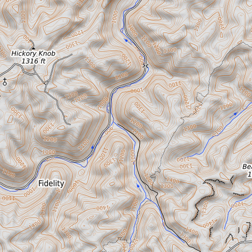 OpenTopoMap map of Trace Branch, KY