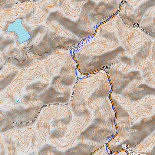 OpenTopoMap map of Trace Branch, KY