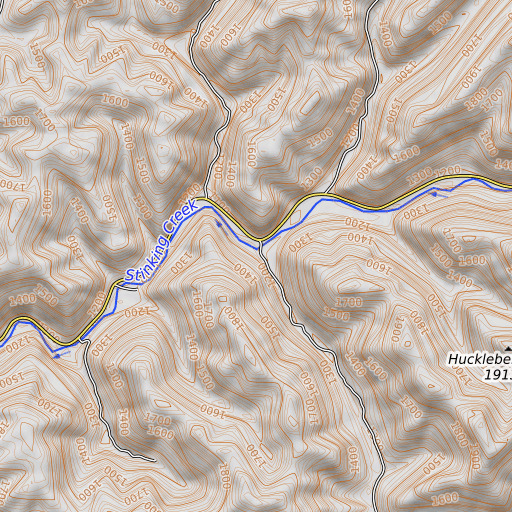 OpenTopoMap map of Trace Branch, KY