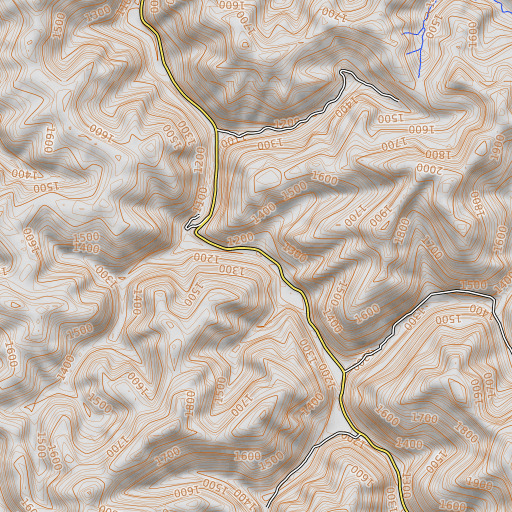 OpenTopoMap map of Waterfall Branch, KY