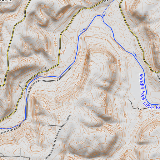 OpenTopoMap map of Moon Bluffs, AR