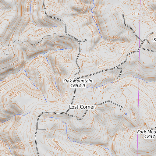 OpenTopoMap map of Oak Mountain, AR