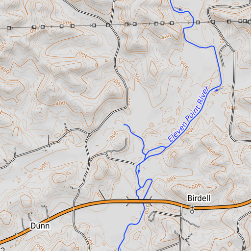 OpenTopoMap map of Powell Creek, AR