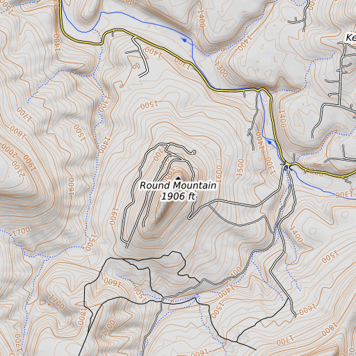 OpenTopoMap map of Round Mountain, AR